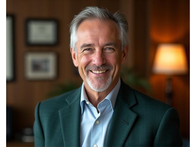 Portrait of Dr. James Mitchell, a calm and wise-looking man in his 50s, with a thoughtful expression.
