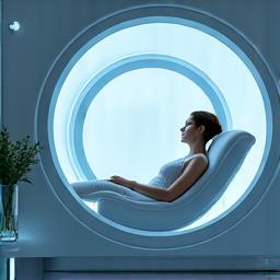 Inside a hyperbaric oxygen therapy chamber with a person comfortably reclining