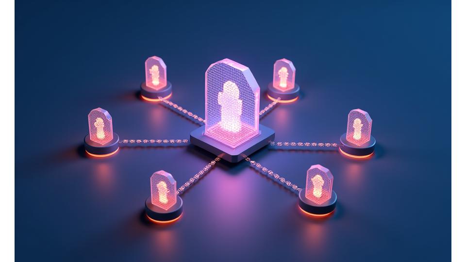 Epoch Living Third-Party Data Sharing Abstract network of interconnected nodes, with a central secure hub representing Epoch Living and smaller shielded nodes representing vetted third-party partners. Glowing lines show secure data flow, emphasizing controlled sharing.